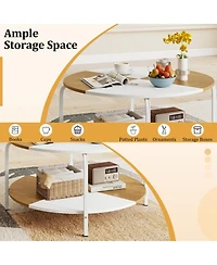 Gymax 2-Tier Round Coffee Table With Storage Shelf Metal Frame for Living Room Apartment