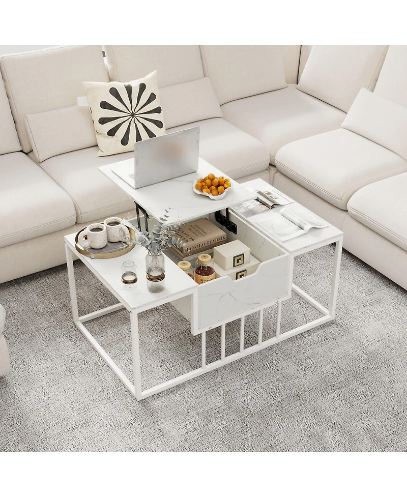Gymax Lift-Top Coffee Table With Hidden Storage and Heavy-Duty Metal Frame for Living Room