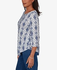 Alfred Dunner Petite Indigo Girls Diamond Textured Top with Necklace