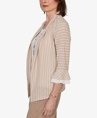 Alfred Dunner Petite Grand Bazaar Vertical Stripe Two-In-One Top with Necklace