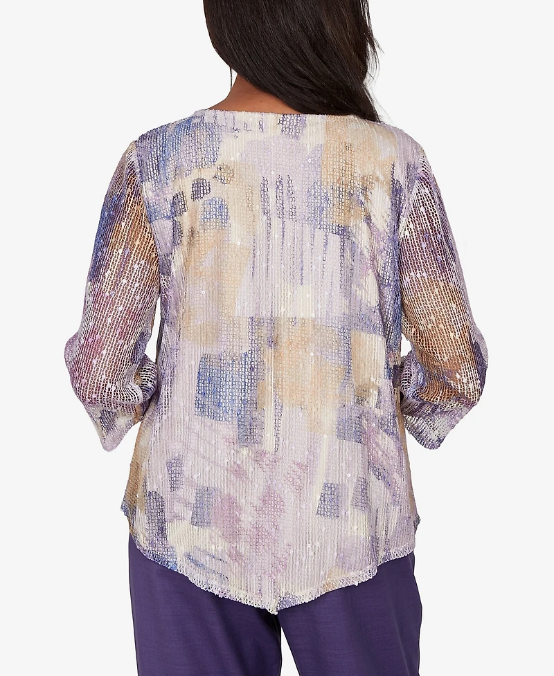 Alfred Dunner Petite Grand Bazaar Stained Glass Mesh Top with Necklace