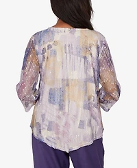 Alfred Dunner Petite Grand Bazaar Stained Glass Mesh Top with Necklace