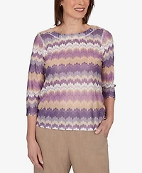 Alfred Dunner Petite Grand Bazaar Rippled Stripes Knit Top