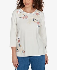 Alfred Dunner Petite Camden Market Crochet Embroidered Floral Knit Top