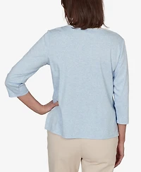 Alfred Dunner Petite Camden Market Floral Stitches Heathered Knit Top