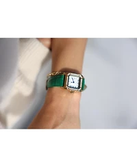 Peugeot Women's Tank Watch with Crystal Bezel Leather Strap