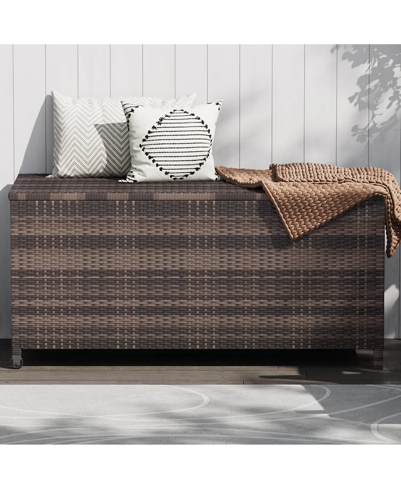 homfan Large Outdoor Storage Box with Wheels and Handles Waterproof Pe Rattan Deck Chest Spacious Weatherproof Bin for Garden, Balcony, Porch