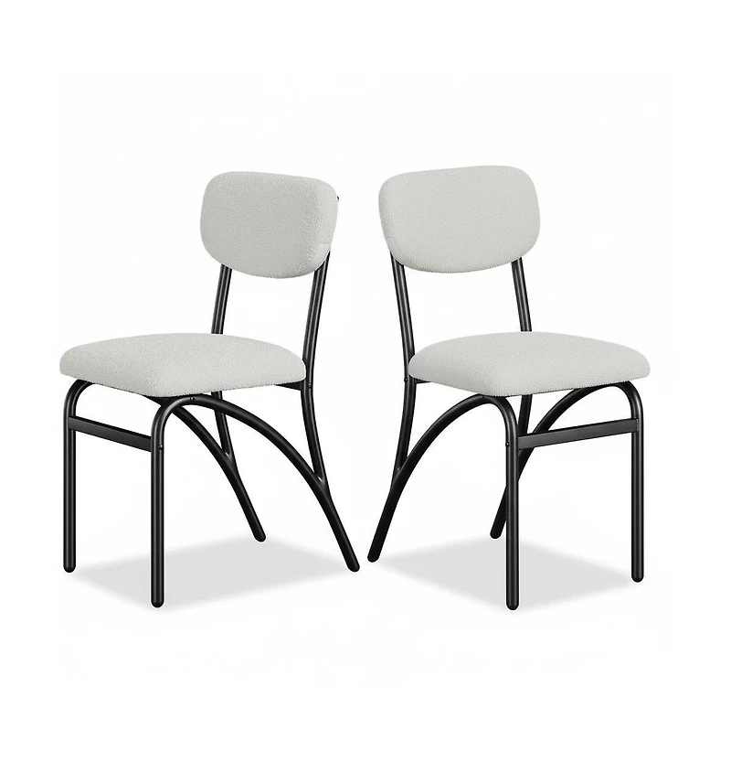 homfan Modern Boucle Dining Chair Set - Upholstered Lambswool Fabric - Armless Minimalist Design - Metal Legs - Stackable, Set of 4