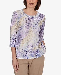Alfred Dunner Petite Grand Bazaar Animal Print Ribbed Knit Top