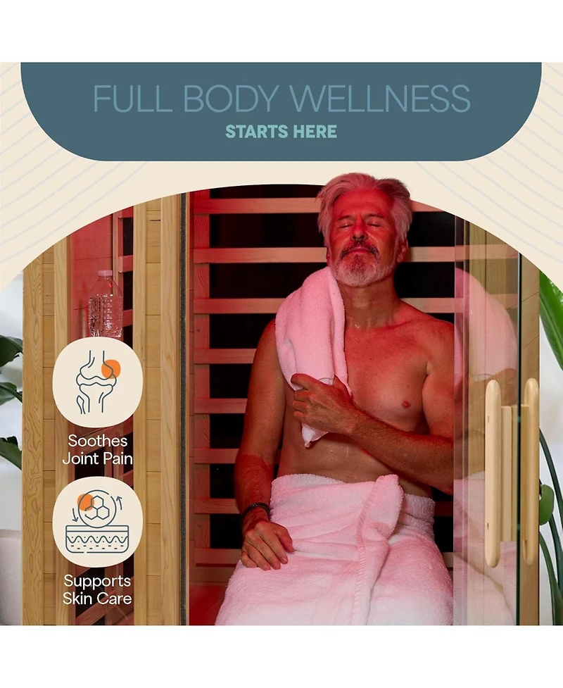 LifePro 1-Person Far Infrared Home Sauna – Indoor Dry Sauna with Canadian Hemlock Wood, Oxygen Ionizer, 7 Chromotherapy Lights, Tempered Glass Door &