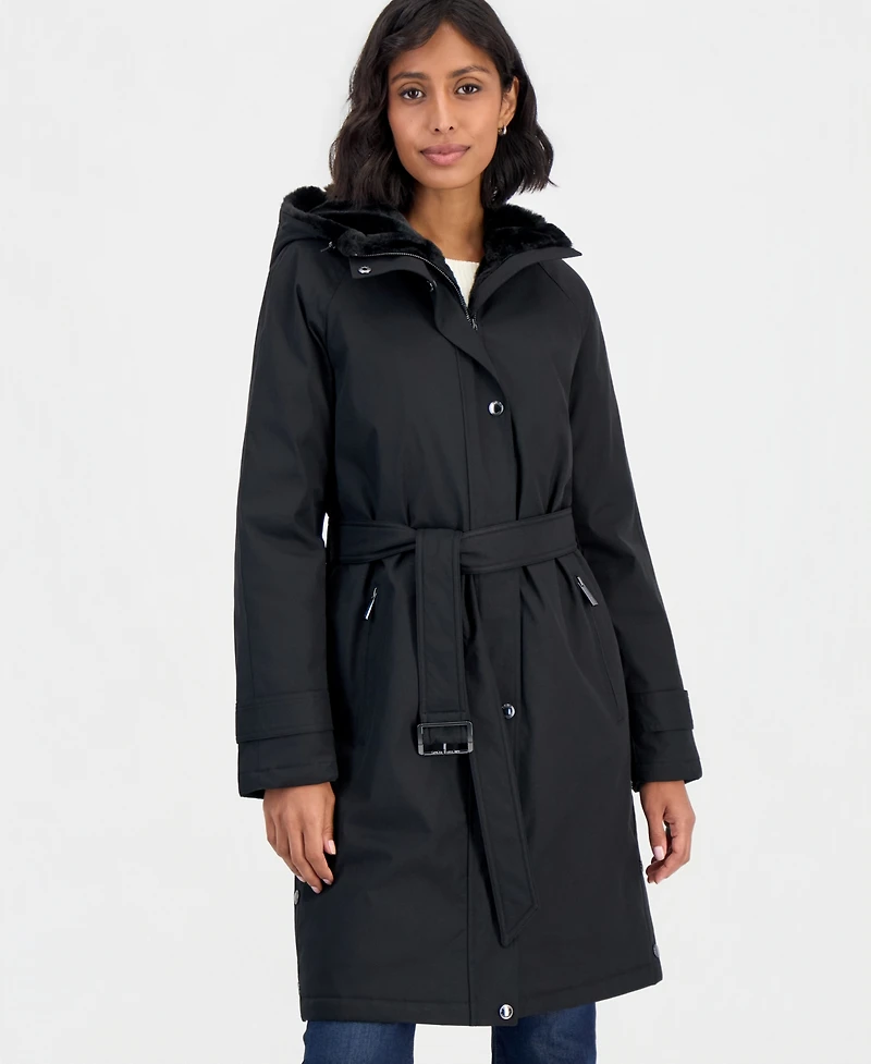 Michael Kors Women's Softshell Hooded Faux Fur Collar Coat, Created for Macy's