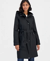 Michael Kors Women's Softshell Hooded Faux Fur Collar Coat, Created for Macy's