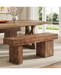 Tribesigns Solid Wood Dining Bench, 47" Farmhouse Bench with Thickened Seat and Artistic Legs, Entryway