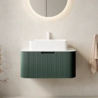 Sillysis Light Green Wall Mounted Bathroom Vanity with Ceramic Sink, Plywood Cabinet, Soft Close Striped Drawer, Pre-assembled