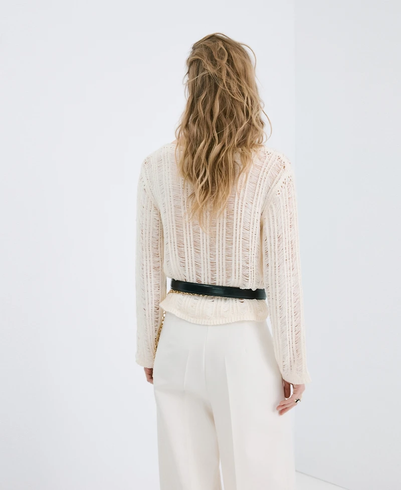 Mango Women's Frayed Open-Knit Sweater