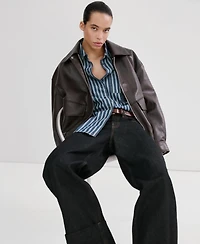 Mango Women's Striped Denim Shirt