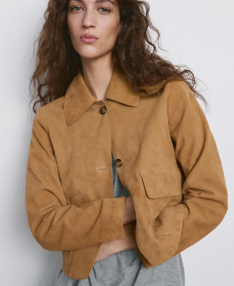 Mango Women's Chest-Pocket Suede Jacket