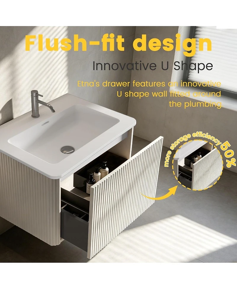Sillysis 24'' Wall Mounted Bathroom Vanity with Integrated Ceramic Sink, Oak Floating without Faucet, Pre-assembled
