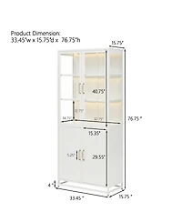Streamdale Furniture76.75 Inch Tall Glass Display Cabinet with Led Lights and Steel Frame