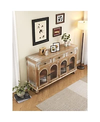 Streamdale Furniture 59 Inch Farmhouse Sideboard Buffet with 3 Drawers and 4 Glass Doors