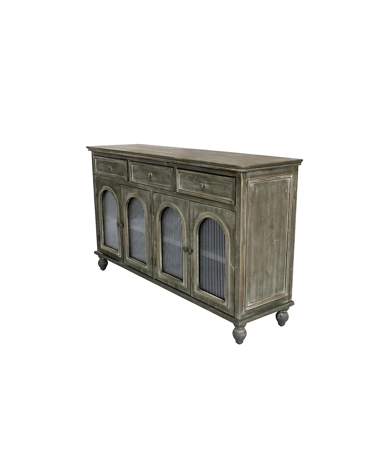 Streamdale Furniture 59 Inch Farmhouse Sideboard Buffet with 3 Drawers and 4 Glass Doors