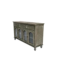 Streamdale Furniture 59 Inch Farmhouse Sideboard Buffet with 3 Drawers and 4 Glass Doors