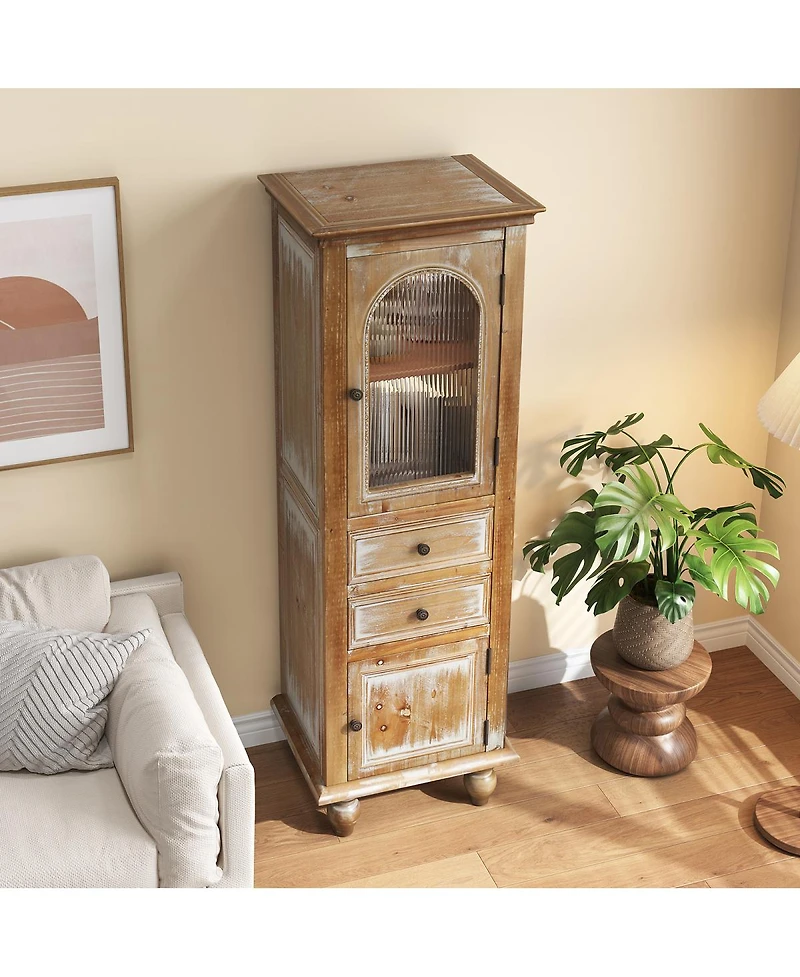 Streamdale Furniture Farmhouse Tall Narrow Storage Cabinet with 2 Drawers and 2 Doors