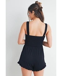 Hello Miz Maternity Smocked Square Neck Sleeveless Romper with Wide Straps
