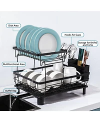 Sugift 2-Tier Detachable Dish Drying Rack Stainless Steel Rack with Cutlery Box and Cup Holder