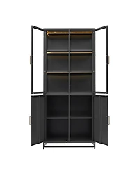 Streamdale Furniture 76.75 Inch Tall Glass Display Cabinet with Led Lights and Steel Frame
