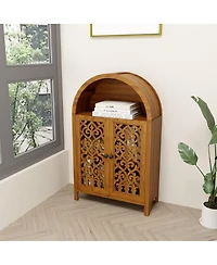 Streamdale Furniture Hand-Carved Solid Wood Arched Storage Cabinet with Open Shelf