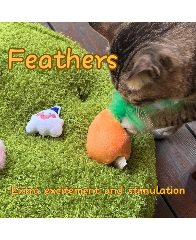 Aronkl Interactive Puzzle Toy Set Garden Base Pineapple Catnip Feathers