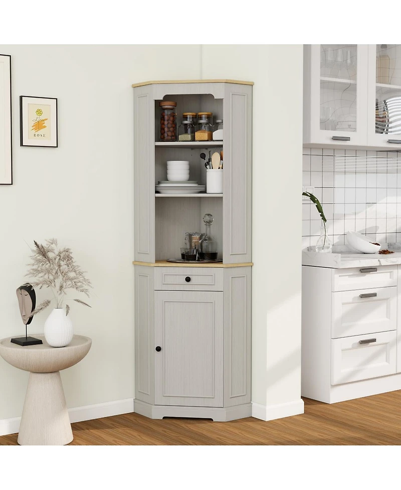 Streamdale Furniture 68 Inch Tall Farmhouse Corner Storage Cabinet with Drawer and Adjustable Shelf