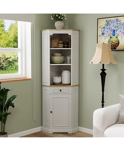 Streamdale Furniture 68 Inch Tall Farmhouse Corner Storage Cabinet with Drawer and Adjustable Shelf