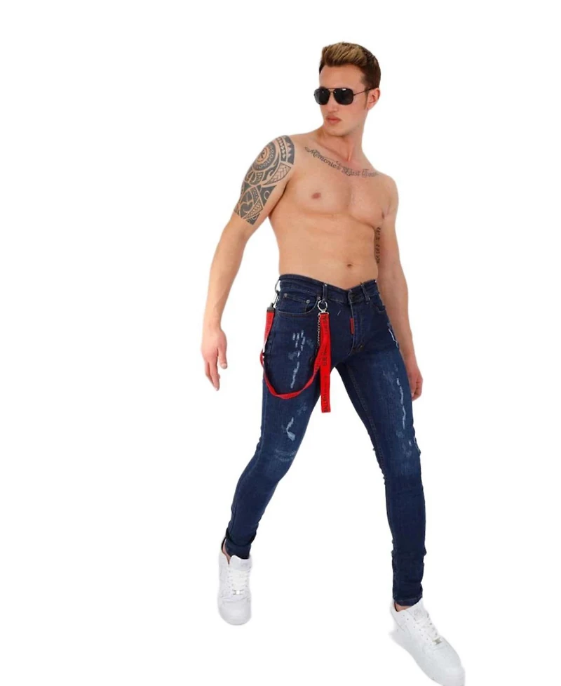Elie Balleh Men's Rugged Ripped Skinny Jeans