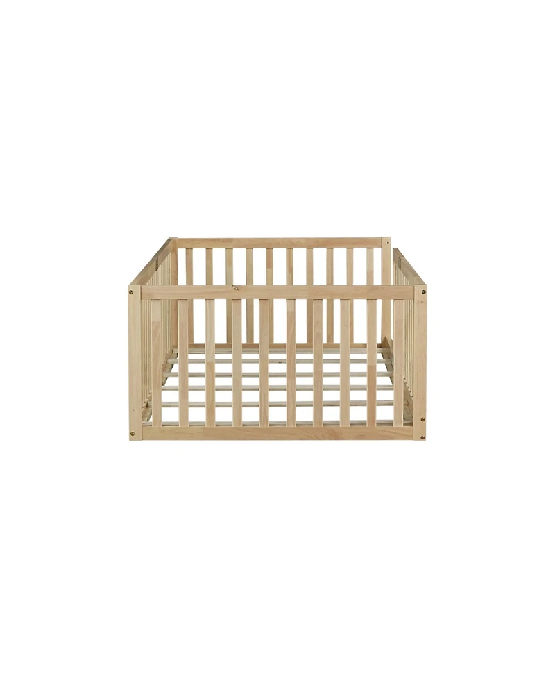 Clihome Floor Bed with High Fence Railings, with Door,6 Slats Included