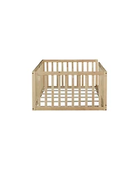 Clihome Floor Bed with High Fence Railings, with Door,6 Slats Included