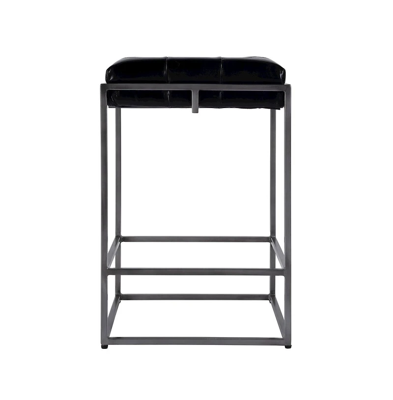 Butler Specialty 26 in. Seat Height Leather and Iron Backless Counter Height Stool with Footrest