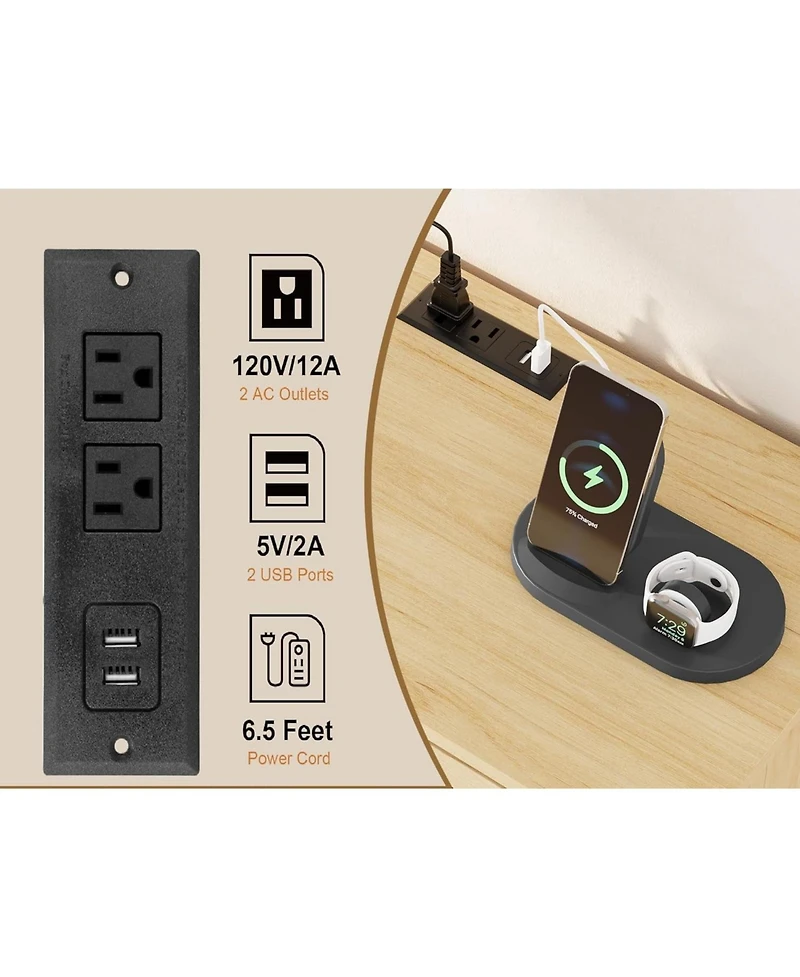 gaomon 6 Chests of Drawers Storage for Bedroom, Rattan Drawer Dresser, with Usb Ports and Outlets, Rattan Storage Dresser for Living Room