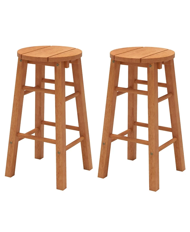 Gymax Set of 2 Outdoor Wood Bar Stools with Round Seat Footrest