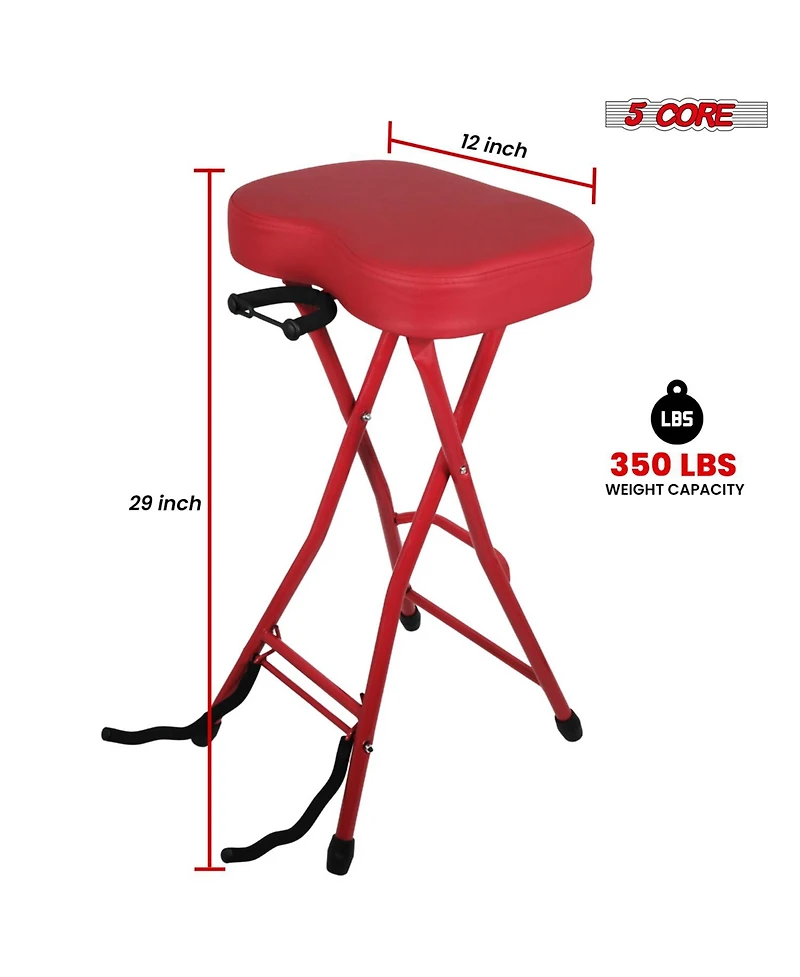 5 Core Guitar Stool 3.15" Padded Chair Foldable Heavy Duty Music Seat Built in Foot Rest Guitar Stand