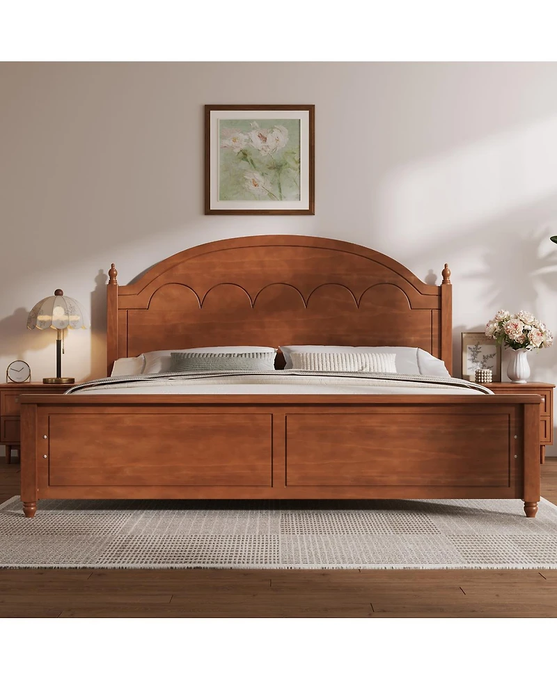 Streamdale Furniture King size Wooden Bed Frame with Arched Headboard and Classic Design