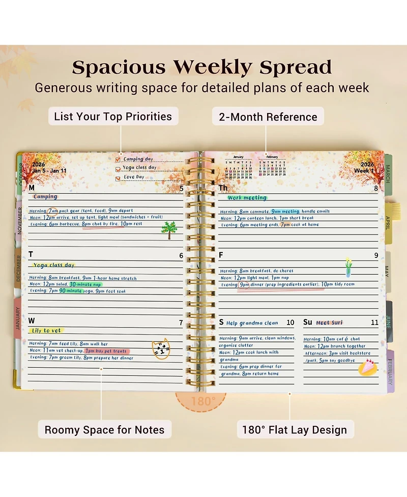 Gnuadz Planner 18 Month Weekly Monthly Daily Spiral Hardcover Agenda Organizer Tabs Calendar Tree 2026-2027