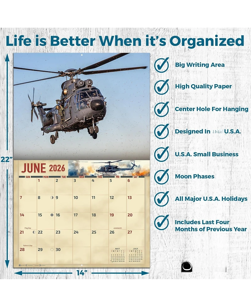 Gnuadz 2026 Helicopters Wall Calendar Wartime Edition