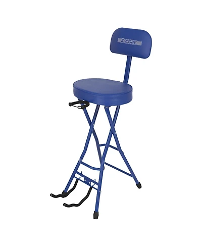 5 Core Guitar Stool Padded Chair w Backrest Foldable Music Seat Built in Foot Rest Guitar Stand