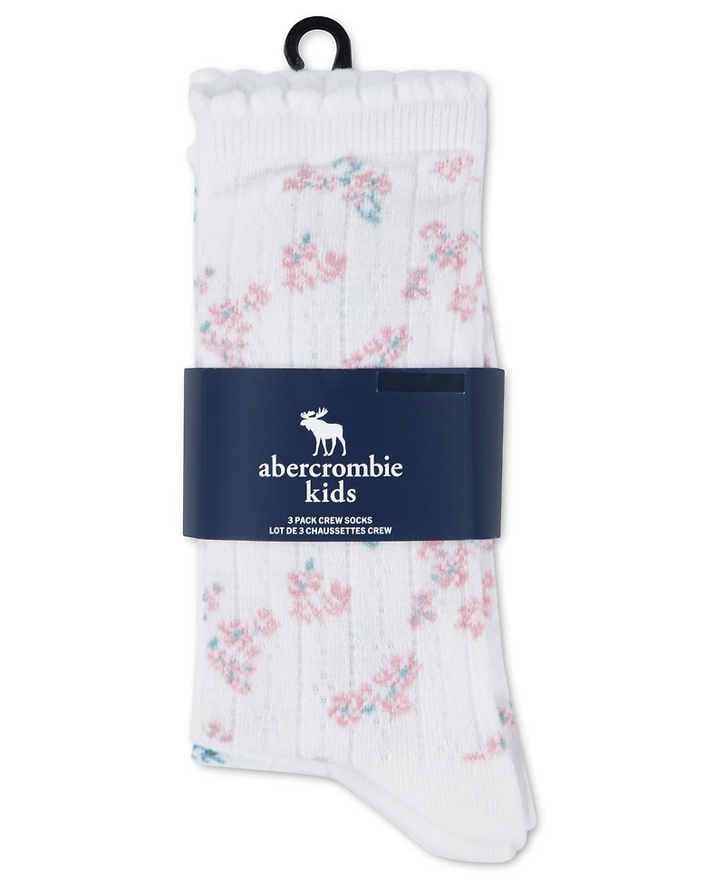 abercrombie kids Girls' 7-11 Floral Pointelle Crew Socks, 3-Pack