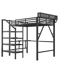 Streamdale Furniture Full Size Metal Loft Bed with Desk, Charging Station, and Storage Stairs