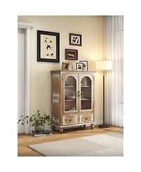 Streamdale Furniture Farmhouse Distressed Wood Kitchen Pantry Cabinet with Glass Doors and Drawers