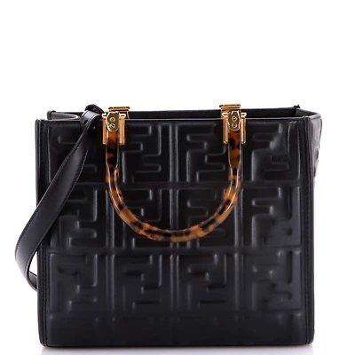 Pre-Owned Fendi Small Sunshine Shopper Tote Zucca Embossed Leather