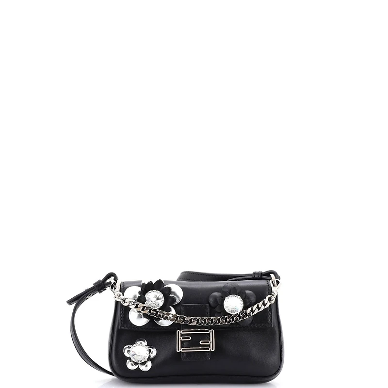 Pre-Owned Fendi Micro Baguette Bag Embellished Leather